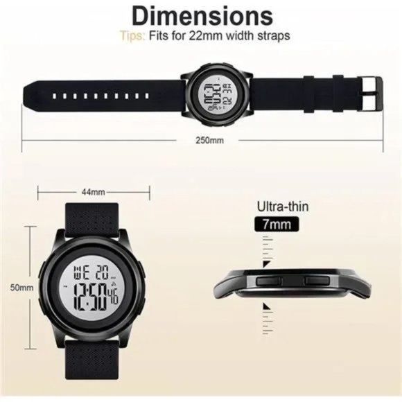 New Mens Digital Watch Ultra-Thin Sports Waterproof Simple Watch Stainless - Picture 2 of 7